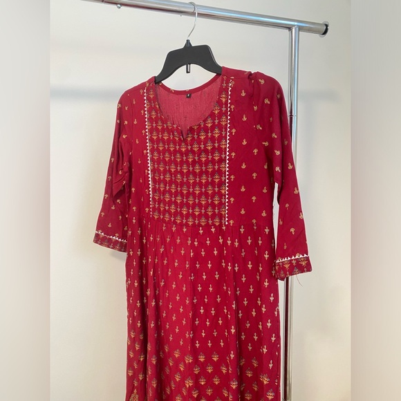 Womens Indian Maroon Ethic Kurta Dress Size Small - Picture 3 of 7